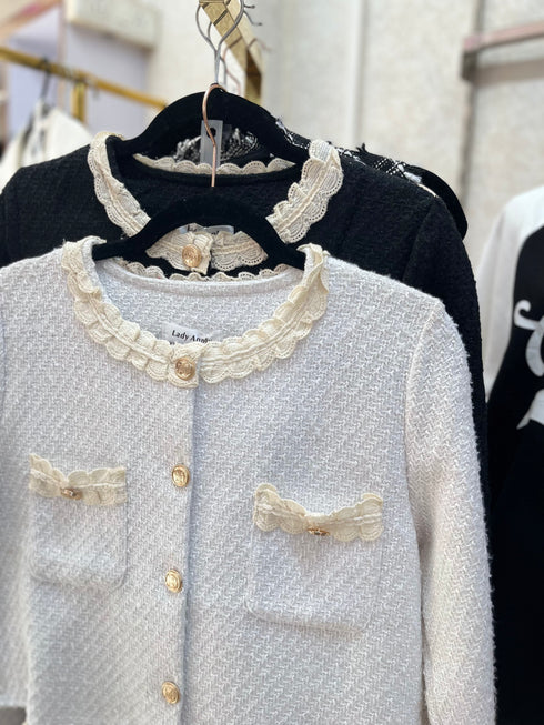 Lace Border Tweed Crop Jackets